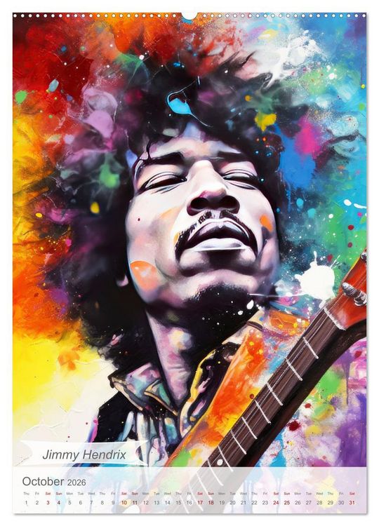 Produktbild: Music legends in magic art (High Quality Premium Wall Calendar 2026 DIN A2 portrait),CALVENDO 12 Month Wall Calendar