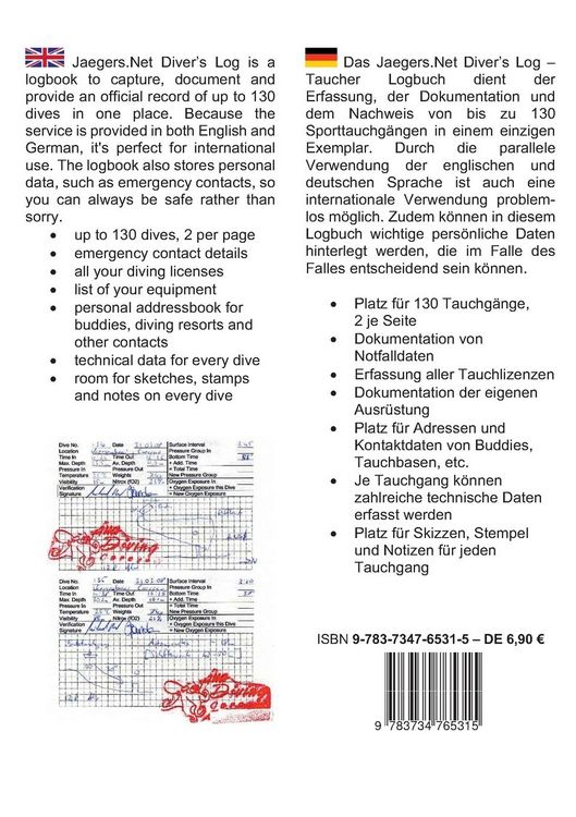 Produktbild: Jaegers.Net Diver's Log - Taucher Logbuch