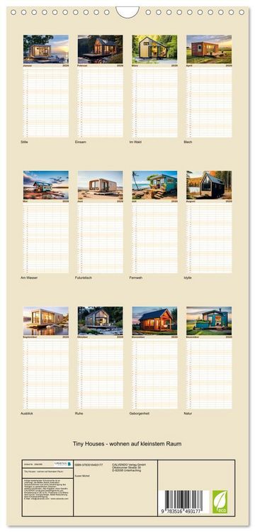 Produktbild: Familienplaner 2026 - Tiny Houses - wohnen auf kleinstem Raum mit 5 Spalten (Wandkalender, 21 x 45 cm) CALVENDO