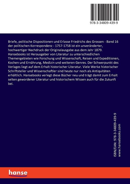Produktbild: Briefe, politische Dispositionen und Erlasse Friedrichs des Grossen