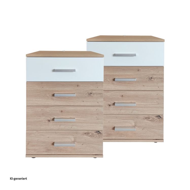 Produktbild: HTI-Living HTI-Living Nachtschrank mit 4 Schubladen 2er-Set Nina Wei&szlig; Artisaneiche