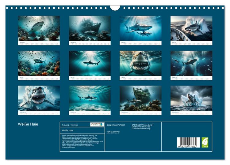Produktbild: Wei&szlig;e Haie (Wandkalender 2026 DIN A3 quer), CALVENDO Monatskalender