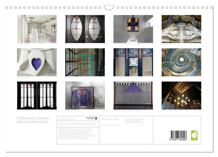 Produktbild: ArtDeco by Charles Rennie Mackintosh (Wandkalender 2026 DIN A3 quer), CALVENDO Monatskalender