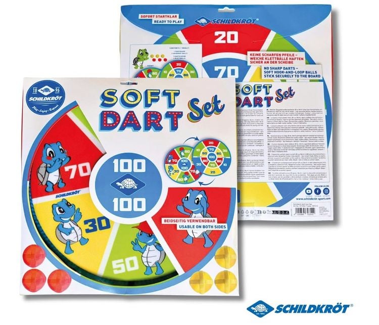 Produktbild: Schildkr&ouml;t Soft Dart Set, Klett Dartscheibe beidseitig bedruckt &Oslash;38cm, 6 Klettb&auml;lle, Indoor Outdoor Dartspiel
