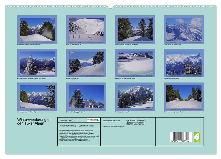 Produktbild: Winterwanderung in den Tuxer Alpen (hochwertiger Premium Wandkalender 2026 DIN A2 quer), Kunstdruck in Hochglanz