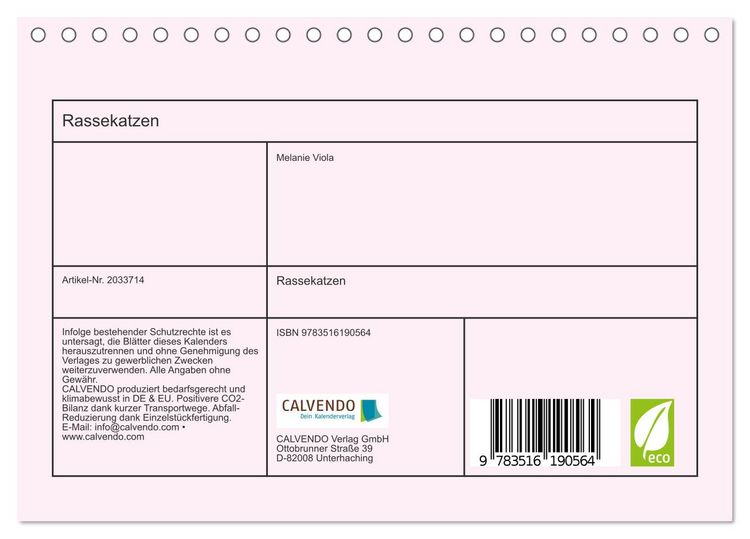 Produktbild: Rassekatzen (Tischkalender 2026 DIN A5 quer), CALVENDO Monatskalender