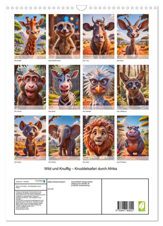 Produktbild: Wild und Knuffig &ndash; Knuddelsafari durch Afrika (Wandkalender 2026 DIN A3 hoch), CALVENDO Monatskalender