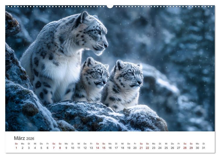 Produktbild: Geist des Gebirges - Ein Jahr in der wilden Welt der Schneeleoparden (hochwertiger Premium Wandkalender 2026 DIN A2 quer), Kunstdruck in Hochglanz