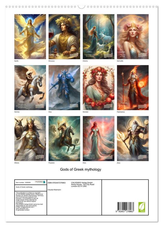 Produktbild: Gods of Greek mythology (High Quality Premium Wall Calendar 2026 DIN A2 portrait),CALVENDO 12 Month Wall Calendar
