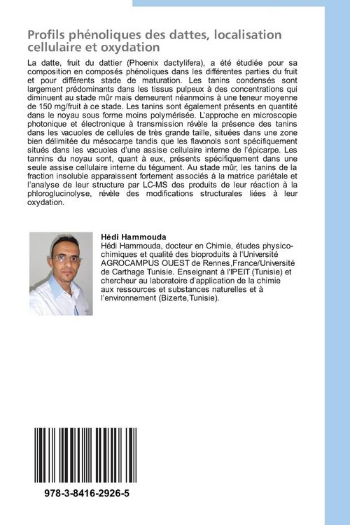 Produktbild: Profils ph&eacute;noliques des dattes, localisation cellulaire et oxydation