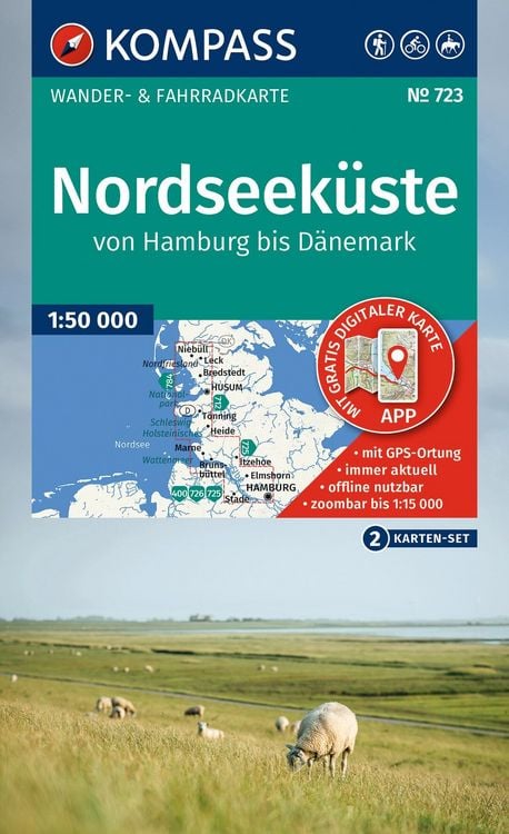 Produktbild: KOMPASS Wanderkarten-Set 723 Nordseek&uuml;ste von Hamburg bis D&auml;nemark (2 Karten) 1:50.000