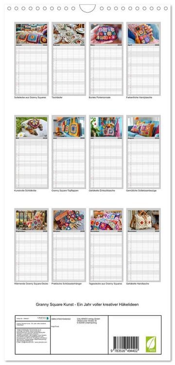 Produktbild: Familienplaner 2026 - Granny Square Kunst - Ein Jahr voller kreativer H&auml;kelideen mit 5 Spalten (Wandkalender, 21 x 45 cm) CALVENDO