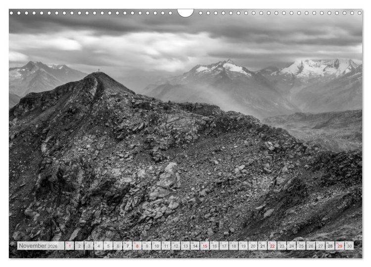 Produktbild: Bergpixels Schwarz-Wei&szlig;e Gebirgstr&auml;ume (Wandkalender 2026 DIN A3 quer), CALVENDO Monatskalender