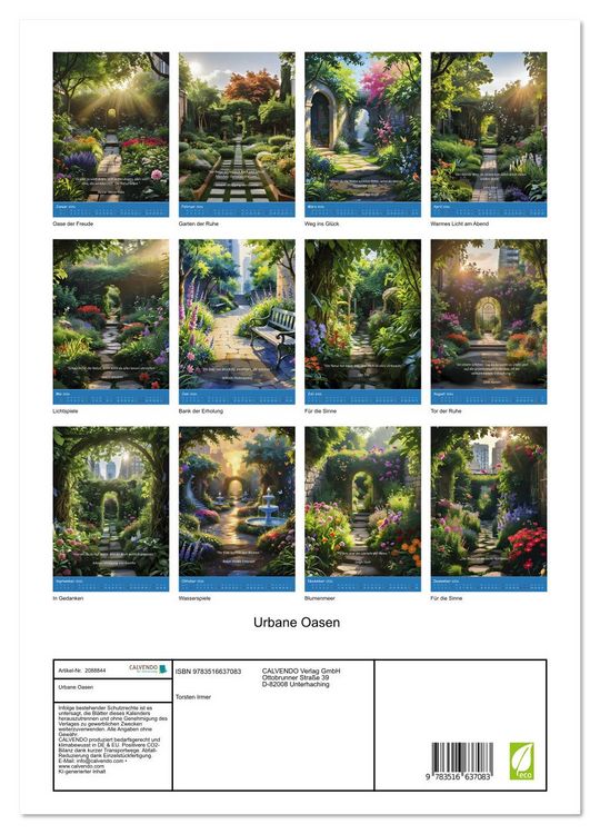 Produktbild: Urbane Oasen (hochwertiger Premium Wandkalender 2026 DIN A2 hoch), Kunstdruck in Hochglanz