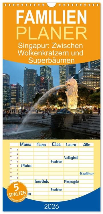 Produktbild: Familienplaner 2026 - Singapur: Zwischen Wolkenkratzern und Superb&auml;umen mit 5 Spalten (Wandkalender, 21 x 45 cm) CALVENDO