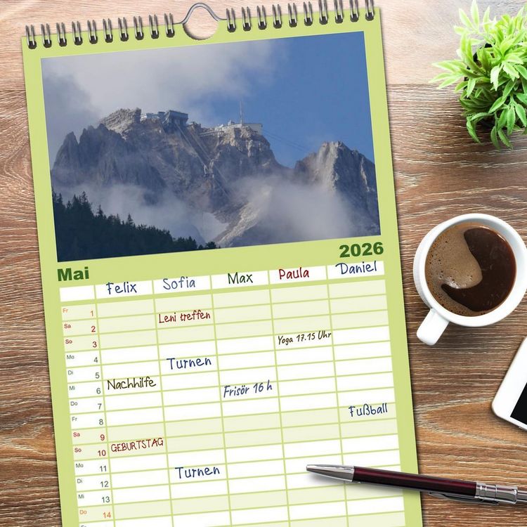 Produktbild: Familienplaner 2026 - Das Zugspitzegebiet mit 5 Spalten (Wandkalender, 21 x 45 cm) CALVENDO