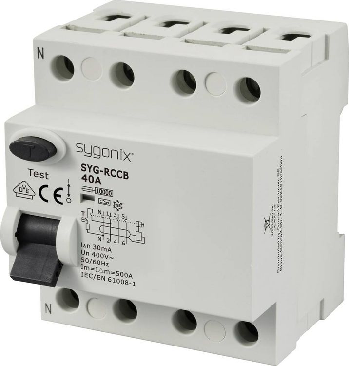 Produktbild: Sygonix SY-6438018 SYG-RCCB 3P+N/A40/10kA/30mA Fehlerstrom-Schutzschalter A 4polig 40 A 0.03 A 400 V/AC