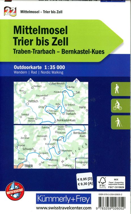 Produktbild: K&uuml;mmerly+Frey Outdoorkarte Deutschland 22 Mittelmosel, Trier bis Zell 1:35.000