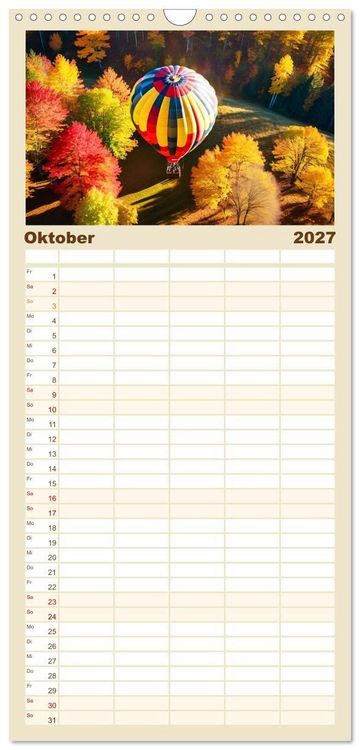 Produktbild: Familienplaner 2027 - Freiheit in den L&uuml;ften. Mit dem Hei&szlig;luftballon unterwegs mit 5 Spalten (Wandkalender, 21 x 45 cm) CALVENDO