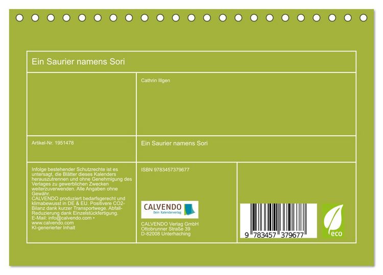 Produktbild: Ein Saurier namens Sori (Tischkalender 2026 DIN A5 quer), CALVENDO Monatskalender