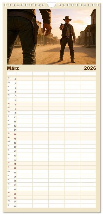 Produktbild: Familienplaner 2026 - Cowboy Alltag und Western Staub mit 5 Spalten (Wandkalender, 21 x 45 cm) CALVENDO