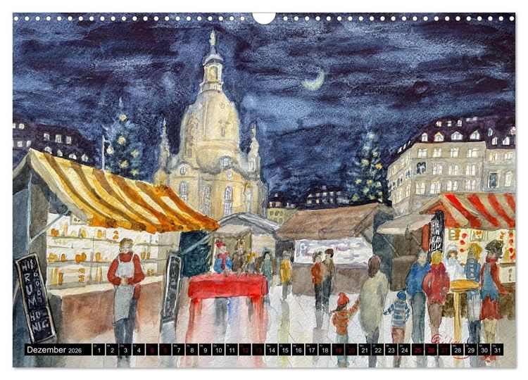 Produktbild: Dresden und das Elbtal - Ein Aquarellkalender von Claudia Pinkau (Wandkalender 2026 DIN A3 quer), CALVENDO Monatskalender