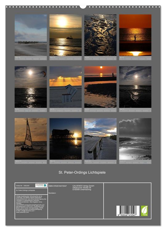 Produktbild: St. Peter-Ordings Lichtspiele (hochwertiger Premium Wandkalender 2026 DIN A2 hoch), Kunstdruck in Hochglanz