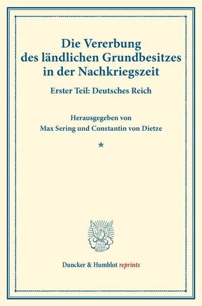 Produktbild: Die Vererbung des l&auml;ndlichen Grundbesitzes in der Nachkriegszeit.