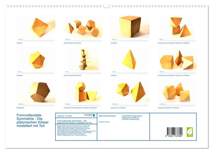 Produktbild: Formvollendete Symmetrie - Die platonischen K&ouml;rper modelliert mit Ton (Wandkalender 2026 DIN A2 quer), CALVENDO Monatskalender