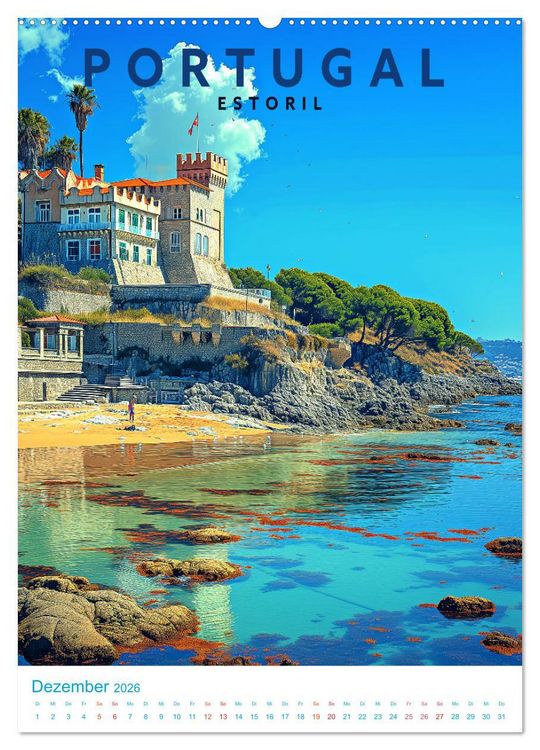 Produktbild: Portugal - Old School Poster Style (Wandkalender 2026 DIN A2 hoch), CALVENDO Monatskalender