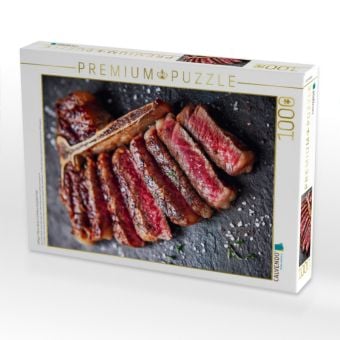 Produktbild: CALVENDO Puzzle Saftiges T-Bone-Steak in Scheiben mit grobem Salz | 1000 Teile Lege-Gr&ouml;&szlig;e 64x48cm Foto-Puzzle f&uuml;r gl&uuml;ckliche Stunden