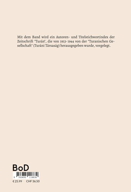 Produktbild: Tur&aacute;n. Autoren- und Titelstichwortregister der Zeitschrift der "Turanischen Gesellschaft"
