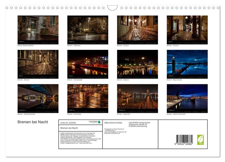 Produktbild: Bremen bei Nacht (Wandkalender 2026 DIN A3 quer), CALVENDO Monatskalender