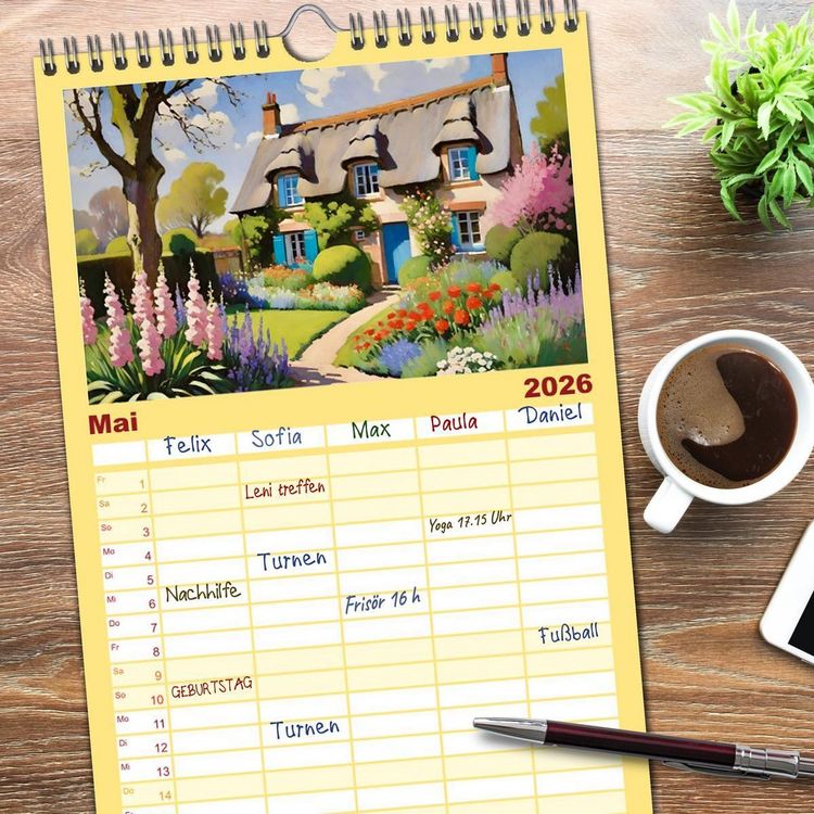 Produktbild: Familienplaner 2026 - Englische Cottages mit 5 Spalten (Wandkalender, 21 x 45 cm) CALVENDO