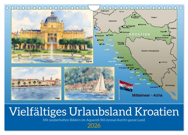 Produktbild: Vielf&auml;ltiges Urlaubsland Kroatien (Wandkalender 2026 DIN A4 quer), CALVENDO Monatskalender