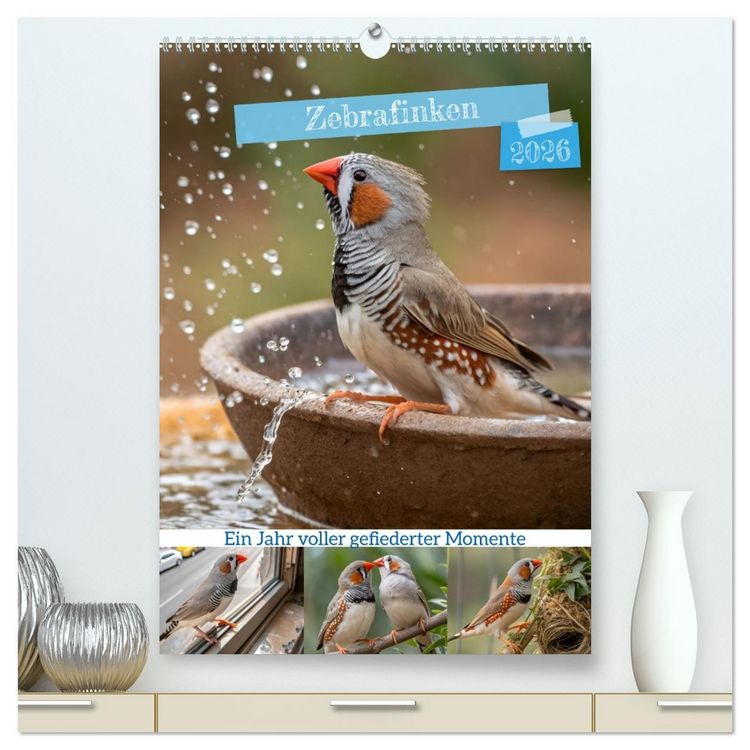 Produktbild: Zebrafinken - Ein Jahr voller gefiederter Momente (hochwertiger Premium Wandkalender 2026 DIN A2 hoch), Kunstdruck in Hochglanz