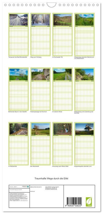 Produktbild: Familienplaner 2026 - Traumhafte Wege durch die Eifel mit 5 Spalten (Wandkalender, 21 x 45 cm) CALVENDO