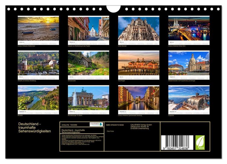 Produktbild: Deutschland - traumhafte Sehensw&uuml;rdigkeiten (Wandkalender 2026 DIN A4 quer), CALVENDO Monatskalender