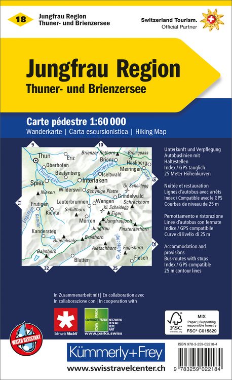 Produktbild: KuF Schweiz Wanderkarte 18 Jungfrau Region 1 : 60 000