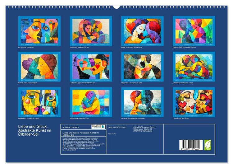 Produktbild: Liebe und Gl&uuml;ck. Abstrakte Kunst im &Ouml;lbilder-Stil (hochwertiger Premium Wandkalender 2026 DIN A2 quer), Kunstdruck in Hochglanz