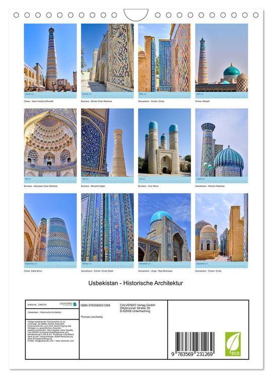 Produktbild: Usbekistan - Historische Architektur (Wandkalender 2027 DIN A4 hoch), CALVENDO Monatskalender