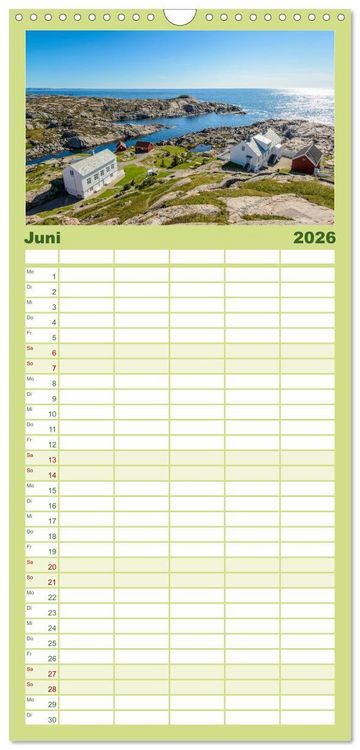 Produktbild: Familienplaner 2026 - Norwegens S&uuml;den mit 5 Spalten (Wandkalender, 21 x 45 cm) CALVENDO