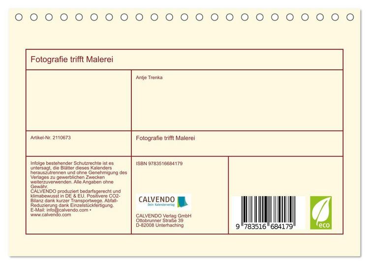 Produktbild: Fotografie trifft Malerei (Tischkalender 2026 DIN A5 quer), CALVENDO Monatskalender