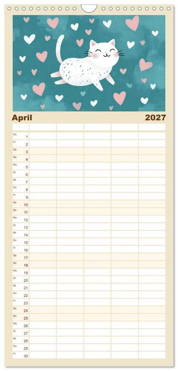 Produktbild: Familienplaner 2027 - Gute Laune Katzen mit 5 Spalten (Wandkalender, 21 x 45 cm) CALVENDO