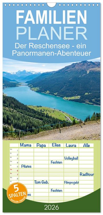 Produktbild: Familienplaner 2026 - Der Reschensee - ein Panormanen-Abenteuer mit 5 Spalten (Wandkalender, 21 x 45 cm) CALVENDO