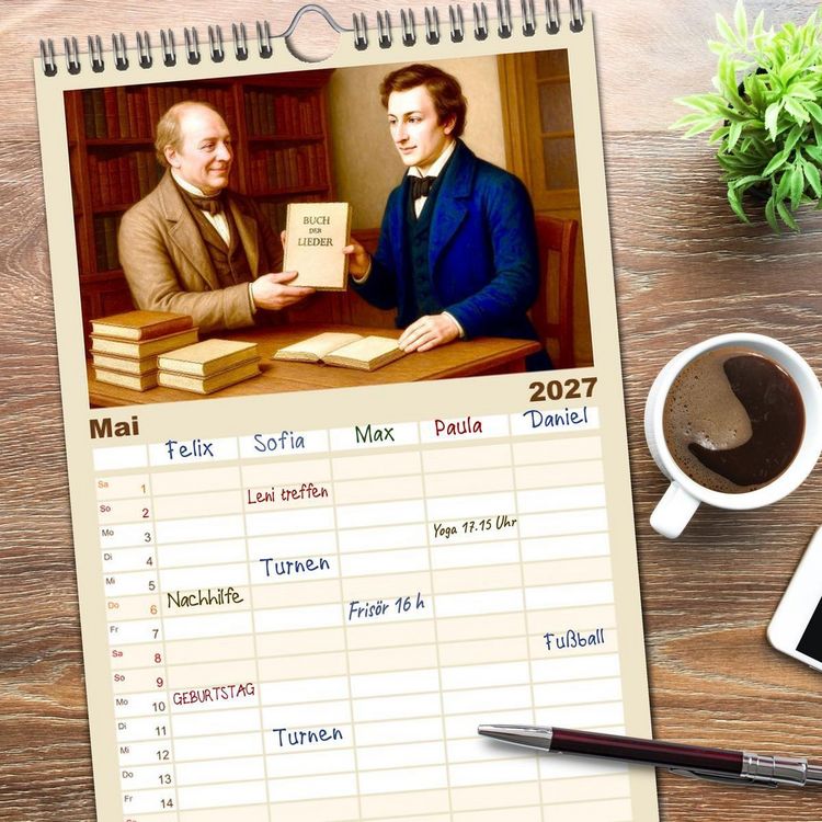 Produktbild: Familienplaner 2027 - Heinrich Heine. Sein Leben, seine literarischen Werke mit 5 Spalten (Wandkalender, 21 x 45 cm) CALVENDO
