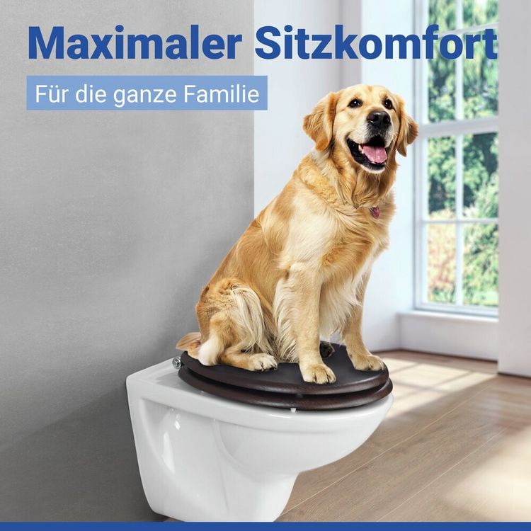 Produktbild: WC Sitz Mod. Wenge Dunkelbraun, stabiler Toilettensitz mit Absenkautomatik