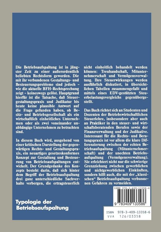 Produktbild: Typologie der Betriebsaufspaltung