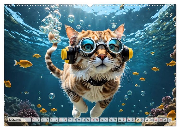 Produktbild: Katzen unter Wasser (Wandkalender 2026 DIN A2 quer), CALVENDO Monatskalender