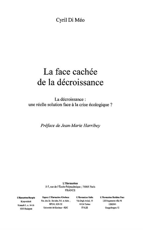 Produktbild: Face cachee de la decroissanceLa